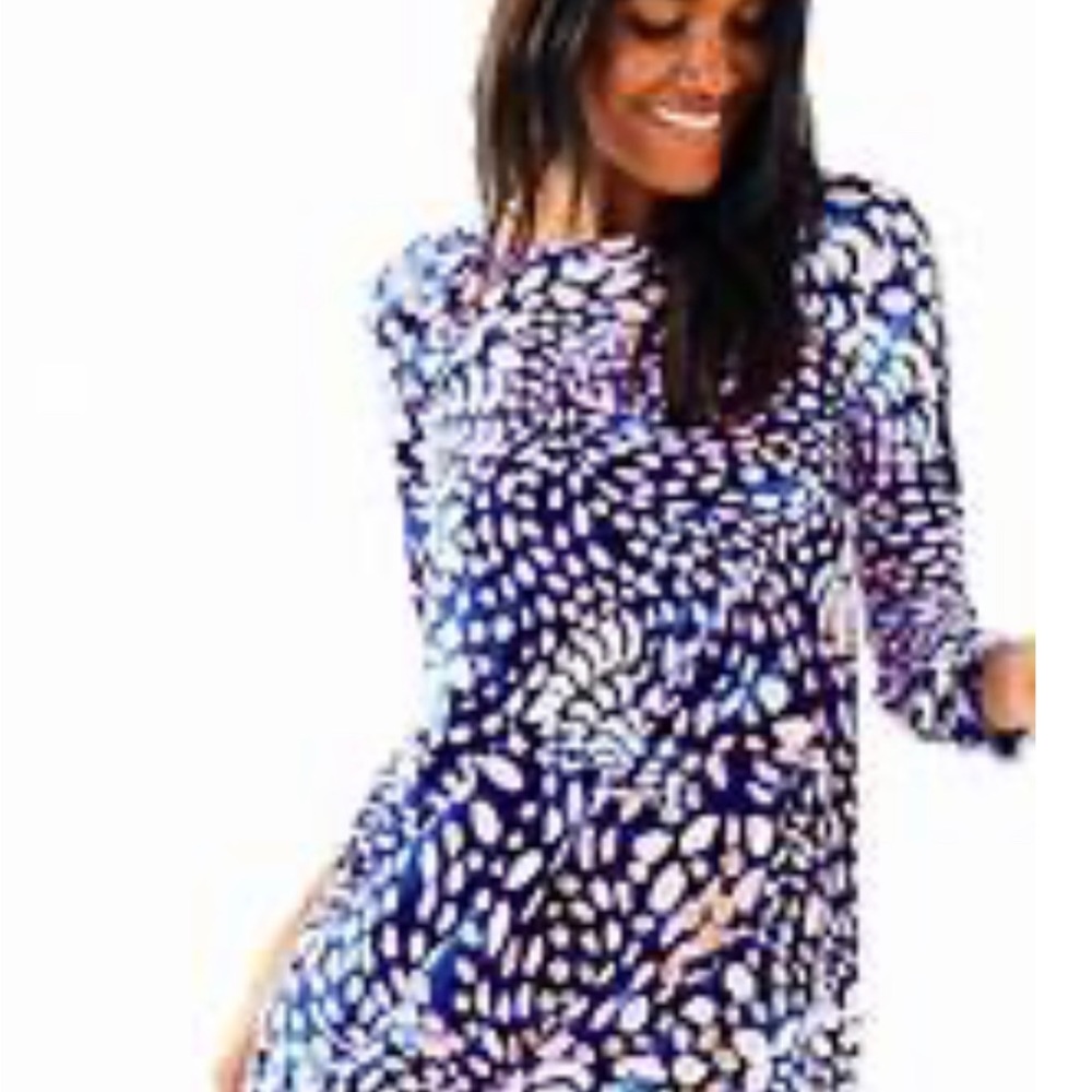 Lilly Pulitzer Navy & White Abstract Spot Long-Sleeve Dress